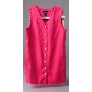 Rafaella Dress Womens 14 Orange Linen Midi Sleeveless Buttons Resort Wear